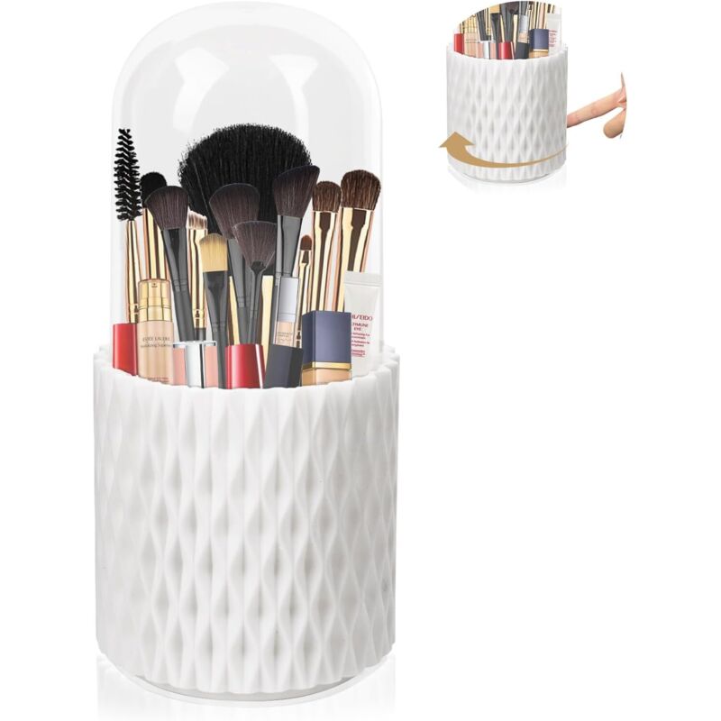 Make-up-Organizer, 360°-Aufbewahrung für Pinsel mit Deckel, drehbarer Make-up-Pinselbehälter mit 5 Fächern, Make-up-Pinselhalter