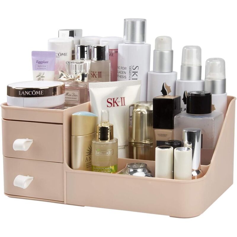 Linghhang - Make-up-Organizer, Kosmetik-Organizer mit 2 Schubladen, Schmuckschatulle und Kosmetikhalter, Aufbewahrung für Badezimmer und Schlafzimmer