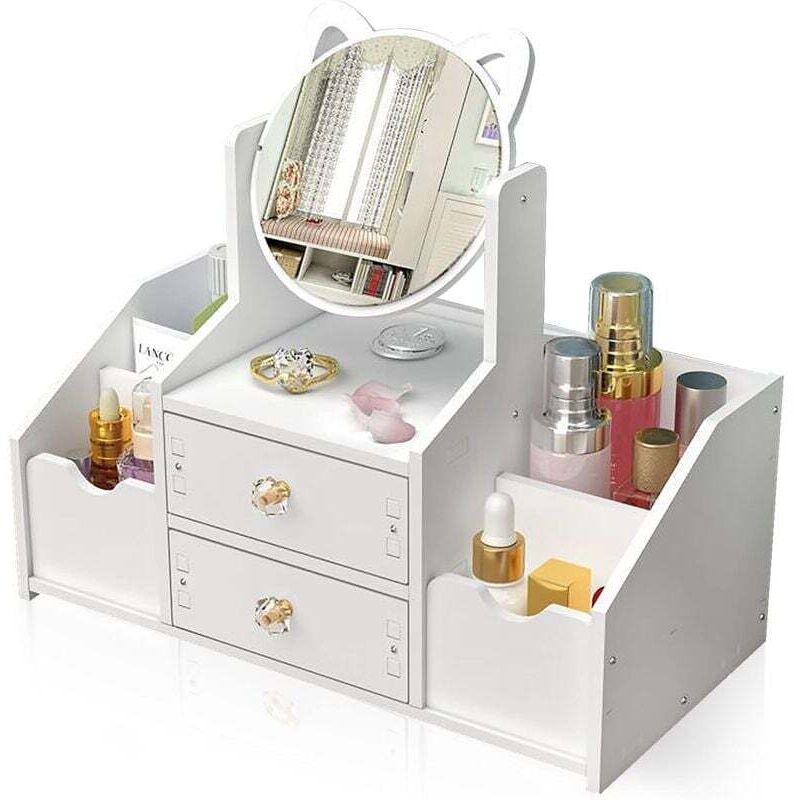 Make-up-Organizer, Kosmetikaufbewahrung, mit 2 Schubladen und 4 Fächern unterschiedlicher Größe, Kosmetik-Organizer, mit Make-up-Spiegelablage, für