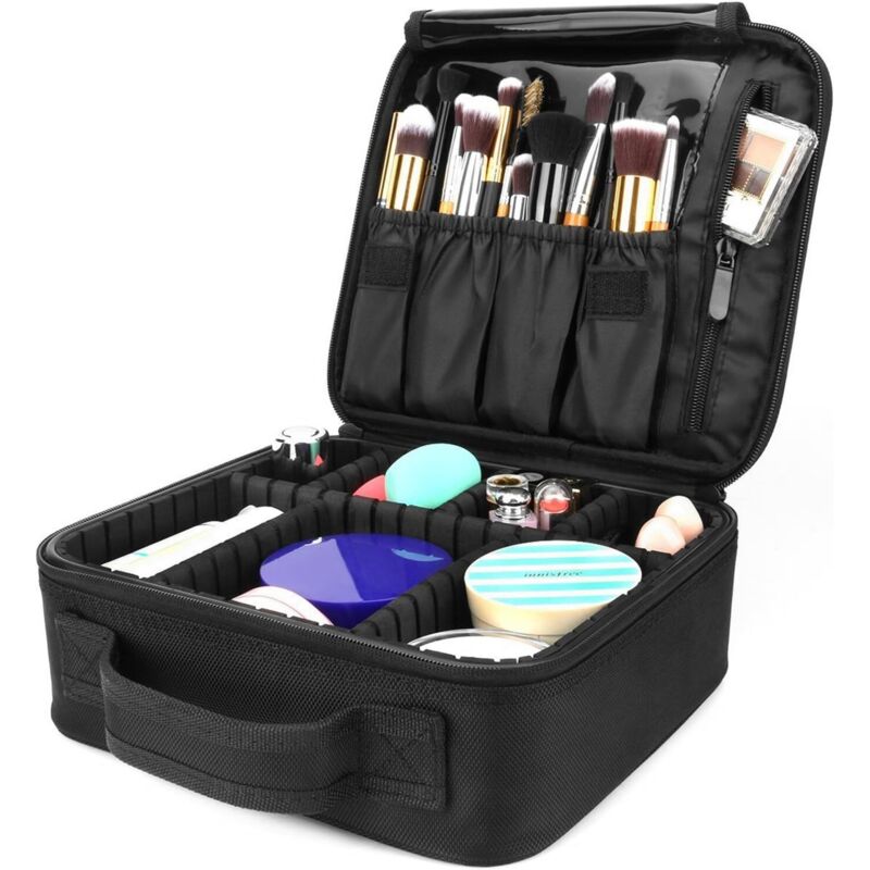 Make-up-Tasche mit abnehmbaren Trennwänden, Kosmetik-Aufbewahrungstasche, Kosmetikkoffer, Beauty-Case für Make-up-Pinsel, Nagellack usw., Schwarz,