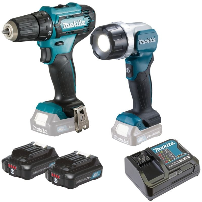 DF333DSAL1 Akku-Bohrschrauber + DEAML106 LED-Akku-Handstrahler 12 v / 2x 2,0 Ah Akku + Ladegerät - Makita