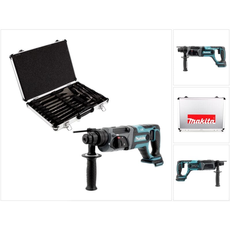 Makita DHR 241 Z 18 V Li-Ion Akku Bohrhammer mit SDS-Plus Aufnahme Solo + Makita D-42444 SDS-Plus Bohrer-Meißel-Set 17 tlg. im Alu Koffer - ohne