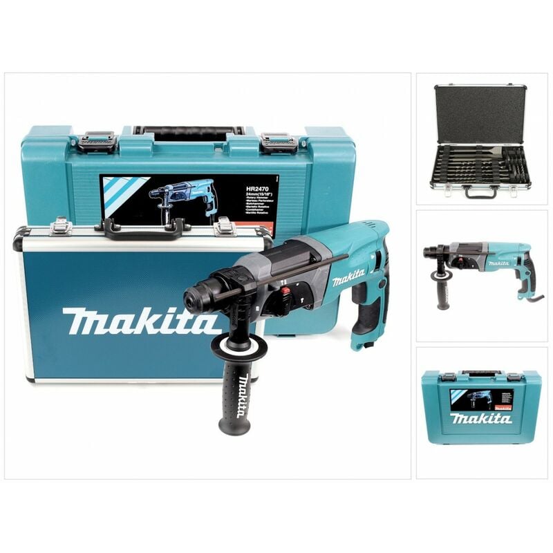 Makita HR 2470 780 W SDS-Plus 24 mm Bohrhammer im Koffer + D-42444 SDS-Plus Bohrer-Meißel-Set 17 tlg. im Alu Koffer
