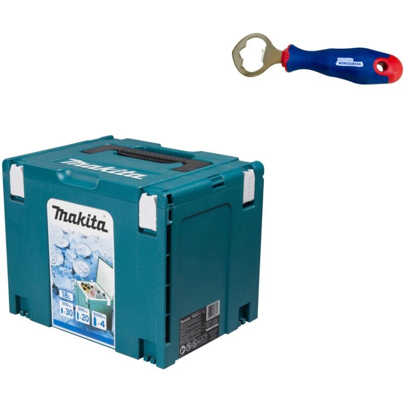 Makita Kühlbox MAKPAC Gr. 4 isoliert 18 Liter & Echter Werkzeugfan Flaschenöffner