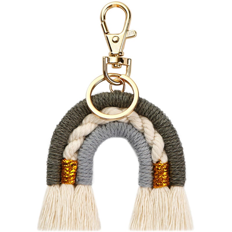 Makramee Regenbogen Schlüsselanhänger, Handgewebter Schlüsselring, Boho Bunter Regenbogen Schlüsselanhänger für Autoschlüssel Handtasche Rucksäcke
