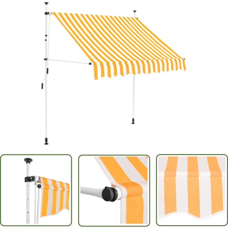 The Living Store Einziehbare Markise Handbetrieben 200 cm Orange/Weiß Gestreift - Sonnensegel - Markise - Gartensonnenblende - Outdoor-Decken