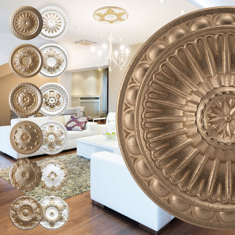 Marbet Design Stuckrosette aus EPS Styropor, gold - Deckenrosette Stuck Wanddeko Wohnzimmer: R-16 - Ø 28cm, super gold