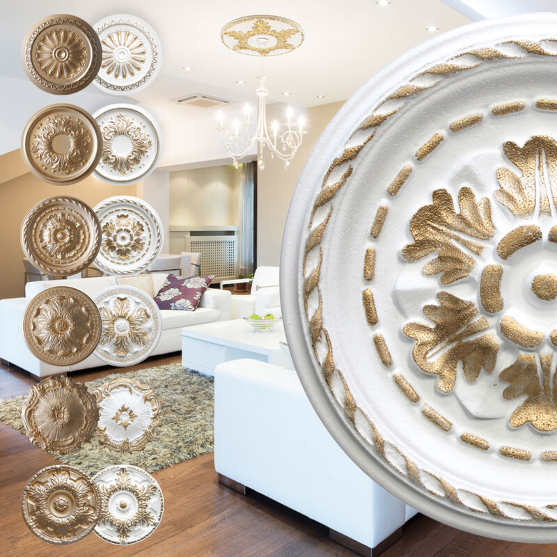 Marbet Design Stuckrosette aus EPS Styropor, gold - Deckenrosette Stuck Wanddeko Wohnzimmer: R-06 - Ø 30cm, gold