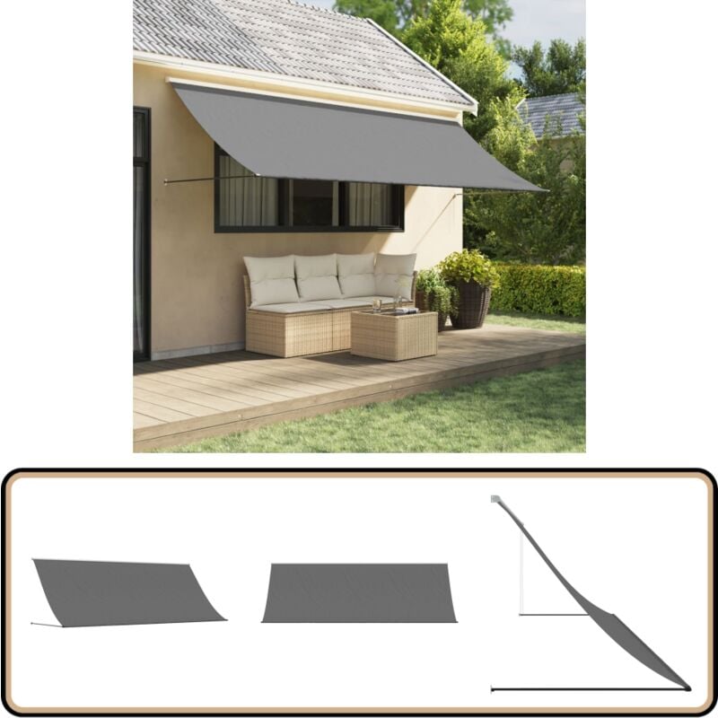 Markise Einziehbar Anthrazit 400x150 cm Stoff und Stahl - Markise - Sonnenschutz - Außenmarkise - Gartendekoration - Terrassenzubehör