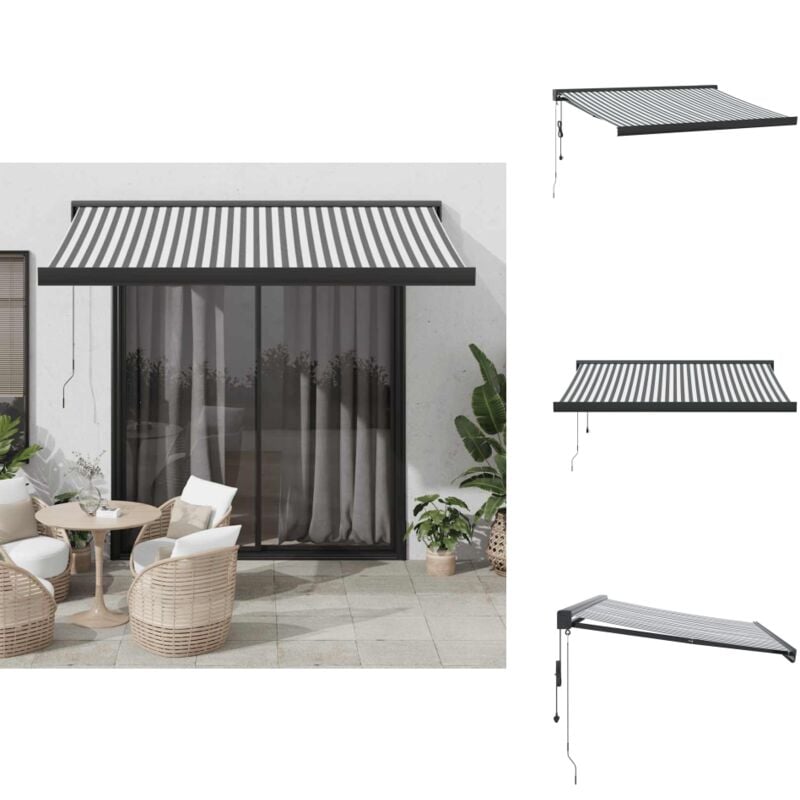 Markise Einziehbar Anthrazit & Weiß 3,5x2,5 m Stoff & Aluminium - Markise - Markisen - Markise Ausziehbar - Markise Einziehbar
