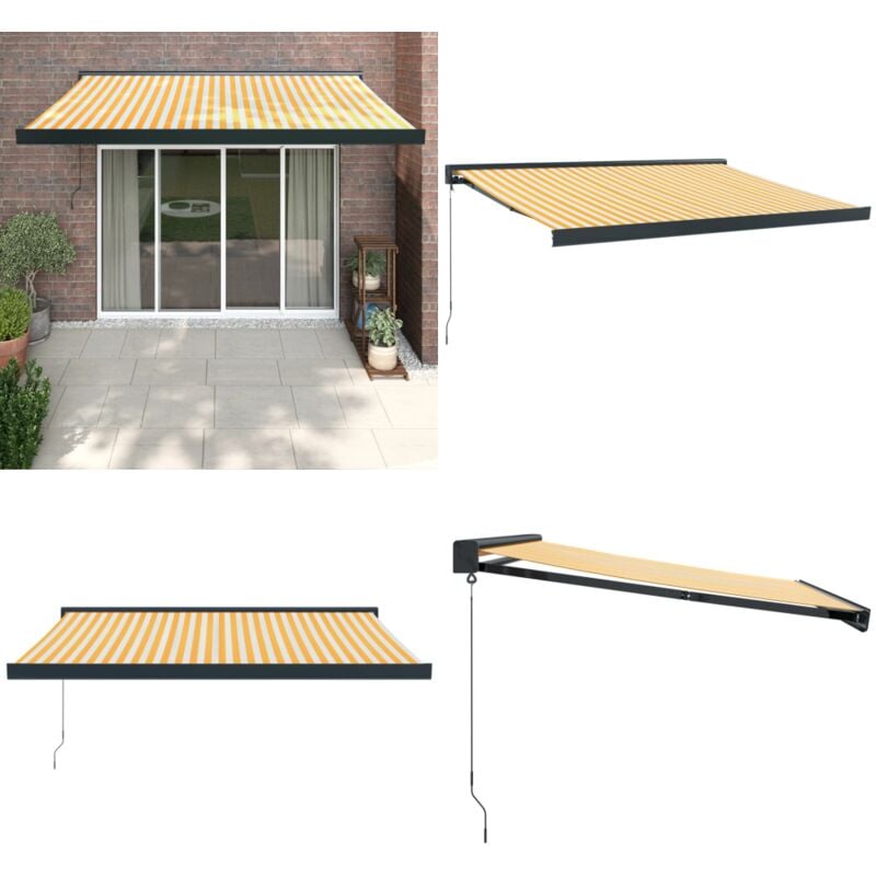 Markise Einziehbar Gelb und Weiß 3,5x2,5 m Stoff und Aluminium - Gelenkarmmarkise - Terrassenmarkise - Markise Einziehbar - Markise Gelb Weiß