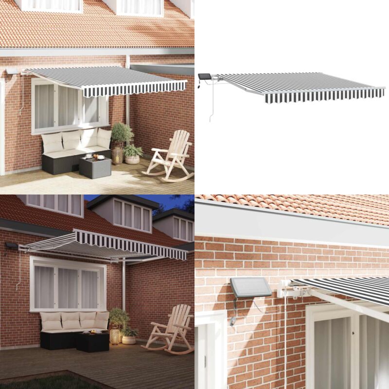 Markise mit LED-Beleuchtung Manuell Anthrazit & Weiß 300x250 cm - LED-Beleuchtung - Terrasse