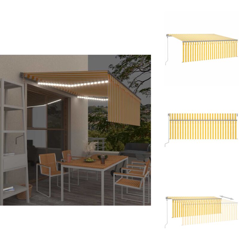 Markise Automatisch mit Rollo led Windsensor 4x3m Gelb Weiß - Gartenmarkise - Außenmarkise - Sonnenschutz - Markise Gelb Weiß - Elektrische Markise