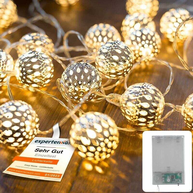 Marokko LED Lichterkette - Gesamtlänge 3 Meter 30 3AA Batteriebox warmweiße LED - Marokko Lichterkette orientalischer Stil Silberkugel