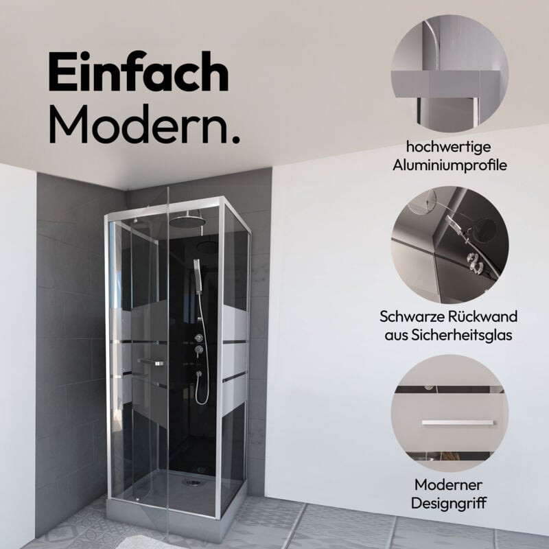 Dusche Komplett MARWELL Komplettdusche Fertigdusche Dusy 70 x 70 x 225 cm - komplett Set inkl. Duschwanne und Armatur - Runddusche mit Fronteinstieg