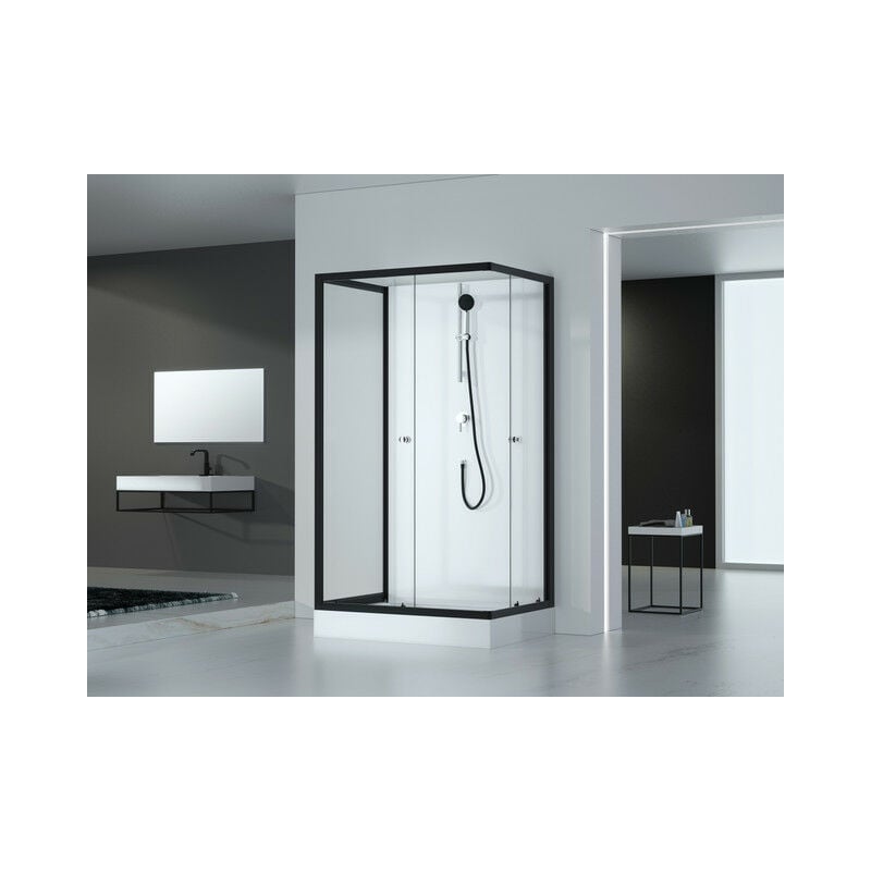 Dusche Komplett Marwell Komplettdusche Fertigdusche Black and White 80 x 110 x 200 cm - Komplett Set inkl. Duschwanne und Armatur - Duschkabine mit