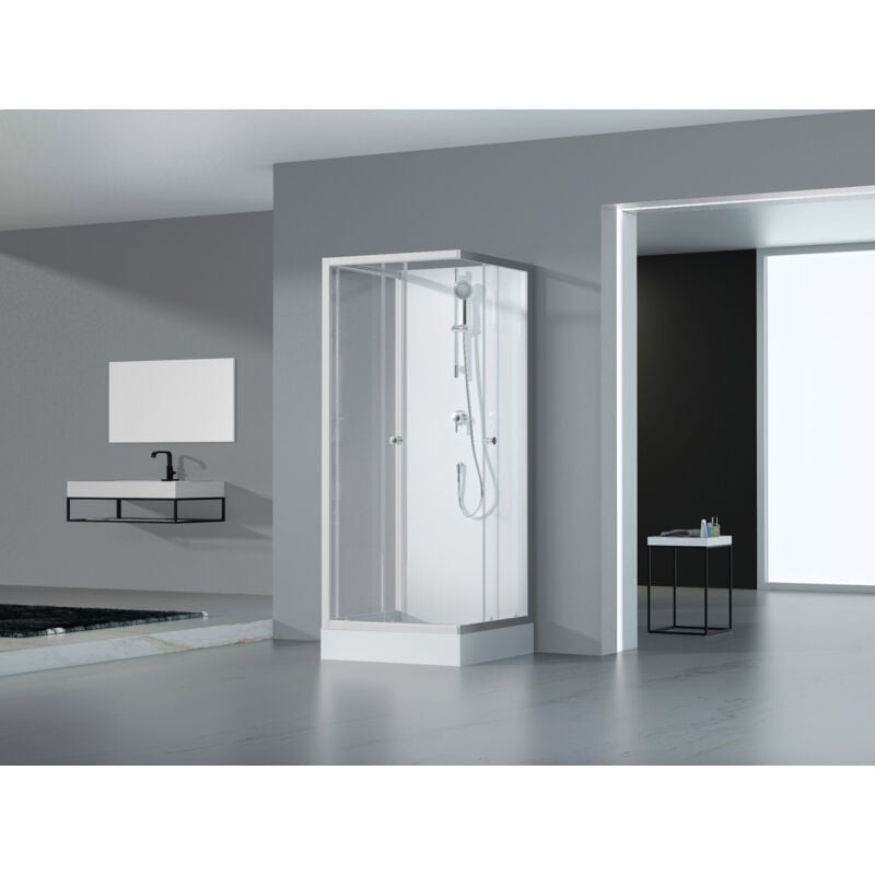 Dusche Komplett Marwell Komplettdusche Fertigdusche White Dream 80 x 80 x 200 cm - Komplett Set inkl. Duschwanne und Armatur - reversibel aufbaubar