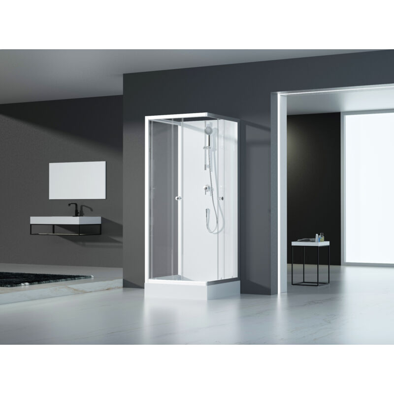 Dusche Komplett MARWELL Komplettdusche Fertigdusche White Dream 90 x 90 x 200 cm - Komplett Set inkl. Duschwanne und Armatur - reversibel aufbaubar