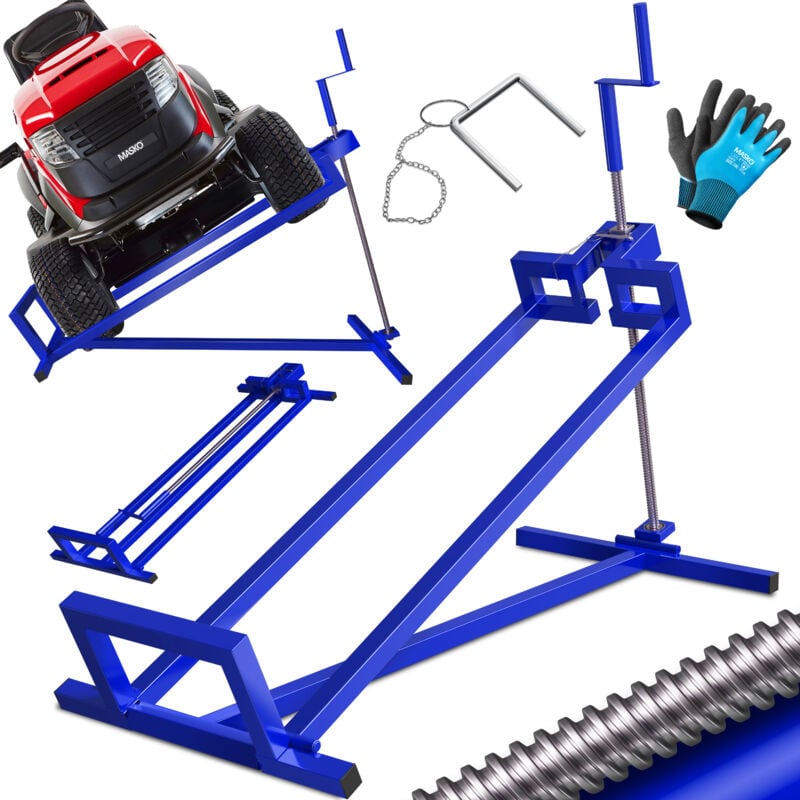 Masko - Rasentraktor Heber 400kg Aufsitzmäher Hebevorrichtung Rasentraktorheber Reinig.Hilfe Hebebühne inkl. Arbeitshandschuhe Blau