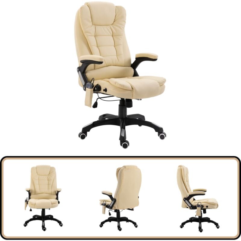 Massage-Bürostuhl Creme Kunstleder - Massage-Stuhl - Bürostuhl - Ergonomischer Stuhl - Heizelement - Arbeitsplatzstuhl