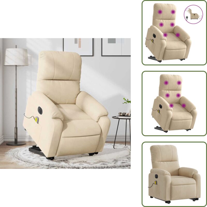 Massagesessel Aufstehhilfe Elektrisch Creme Mikrofasergewebe - Elektrischer Massage Sessel - Relaxsessel - Fernsehsessel - Ergonomischer Sessel