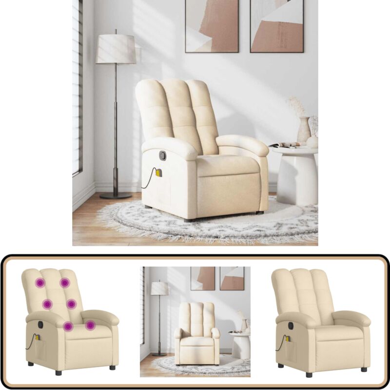 Massagesessel Creme Stoff - Massage Stuhl - Relaxstuhl - Fernsehsessel - Bequeme Lounge - Polstersitz