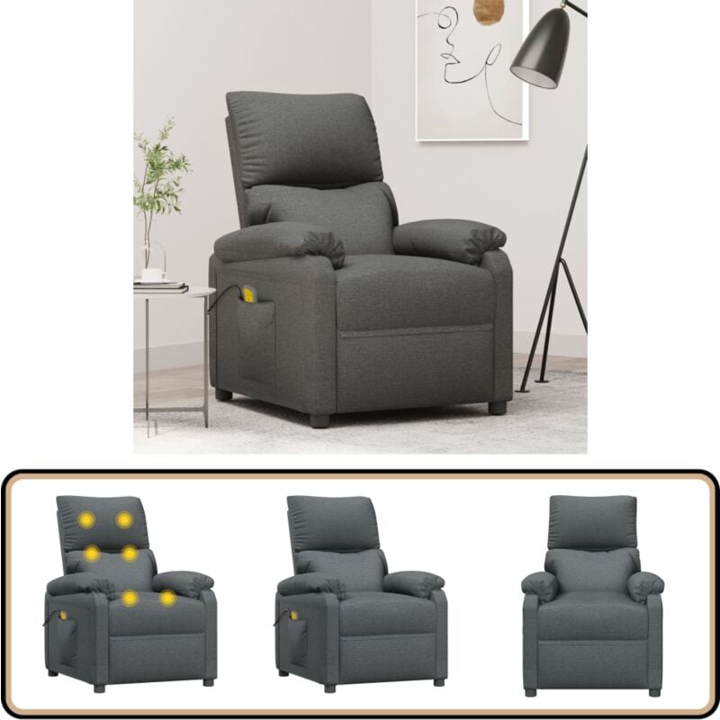 Massagesessel Dunkelgrau Stoff - Massage Stuhl - Relaxsessel - Massagesessel - Fernsehsessel - Bequeme Lounge