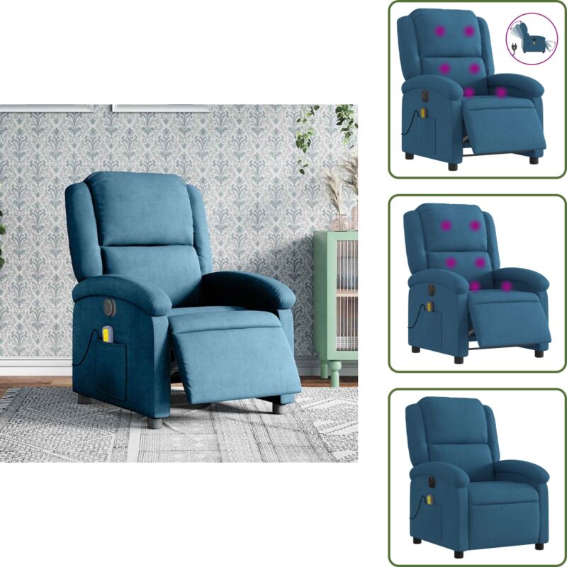 Massagesessel Elektrisch Blau Samt - Elektrischer Massagesessel - Elektrische Massagesessel - Massagestuhl - Massagesessel