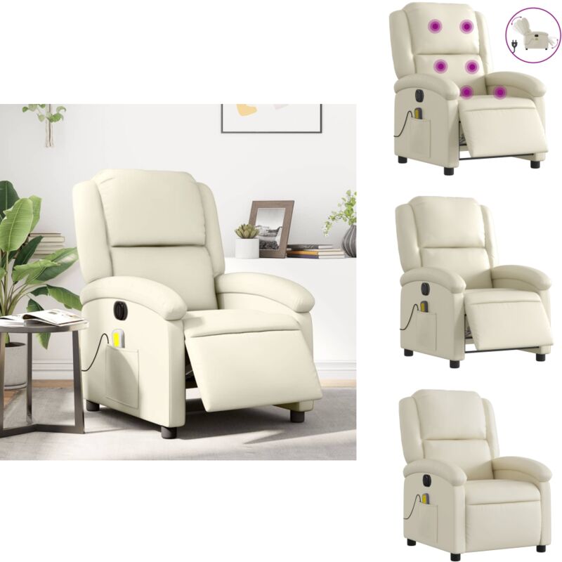 Massagesessel Elektrisch Creme Kunstleder - Massage Sessel - Elektrischer Sessel - Relaxsessel - Fernsehsessel - Bequeme Sessel