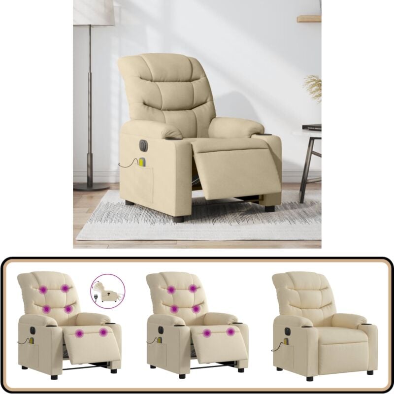 Massagesessel Elektrisch Creme Stoff - Elektrischer Massagesessel - Relaxsessel - Bequeme Lounge - Massagestuhl - Fernsehsessel