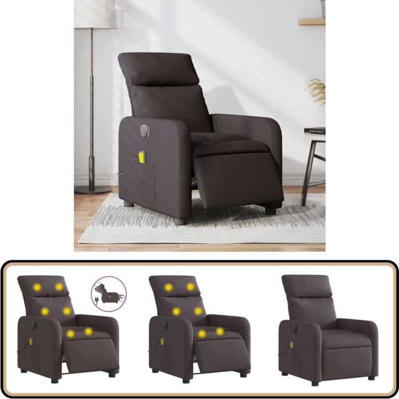 Massagesessel Elektrisch Dunkelbraun Stoff - Relaxsessel - Massagesessel - Elektrisches Sofa - Fernsehsessel - Lounge Chair
