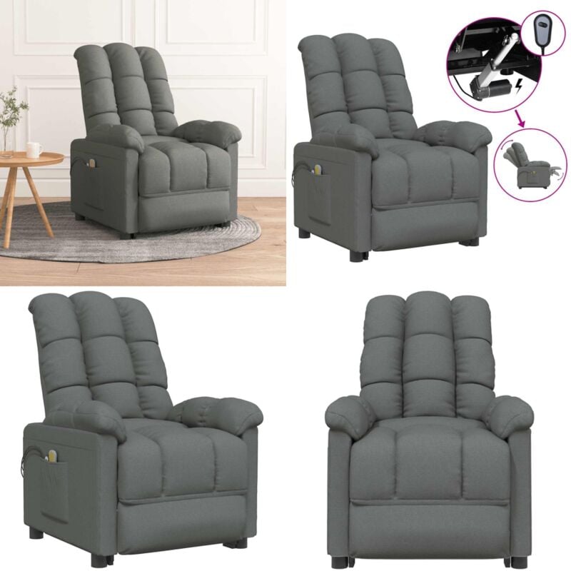 Massagesessel Elektrisch Dunkelgrau Stoff - Elektrostuhl - Massagesessel - Entspannungsstuhl - Fernsehsessel - Lounge Chair - Home & Living