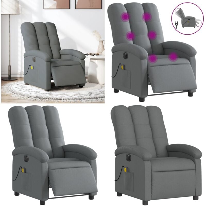 Massagesessel Elektrisch Dunkelgrau Stoff - Relaxsessel - Massagesessel - Elektrisches Sofa - Fernsehsessel - Lounge Chair - Home & Living