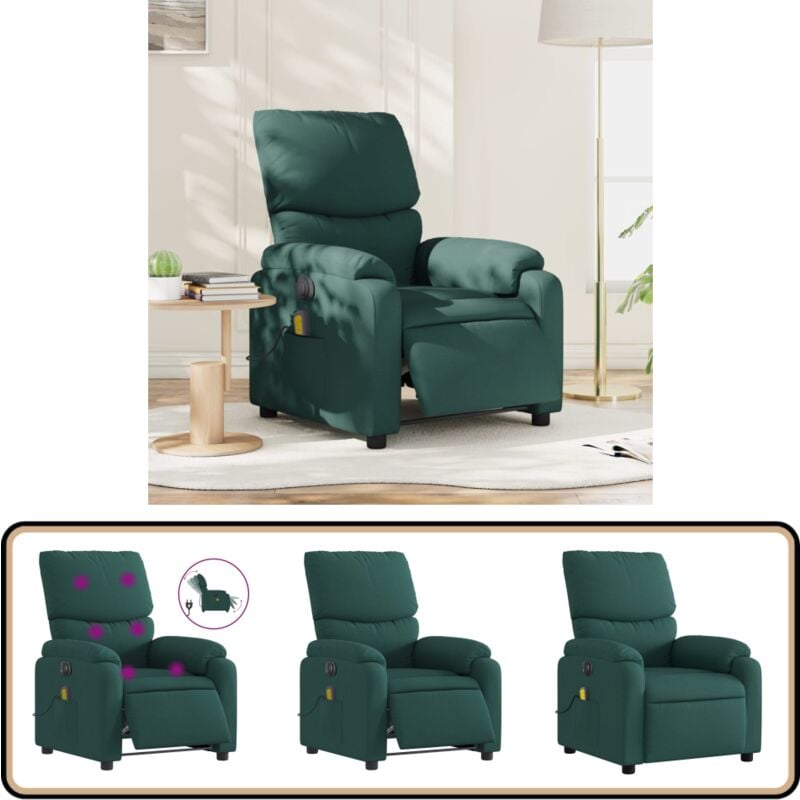 Massagesessel Elektrisch Dunkelgrün Stoff - Massage Stuhl - Elektrischer Massagesessel - Entspannungsstuhl - Fernsehsessel - Relaxsessel