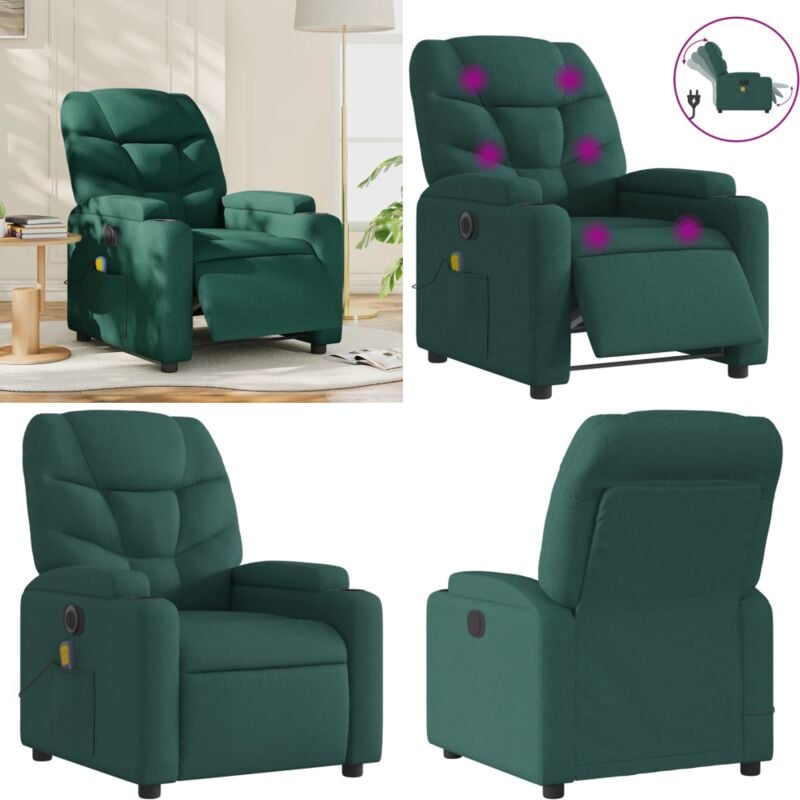 Massagesessel Elektrisch Dunkelgrün Stoff - Massage Stuhl - Elektrischer Massagesessel - Entspannungsstuhl - Fernsehsessel - Relaxsessel - Home &