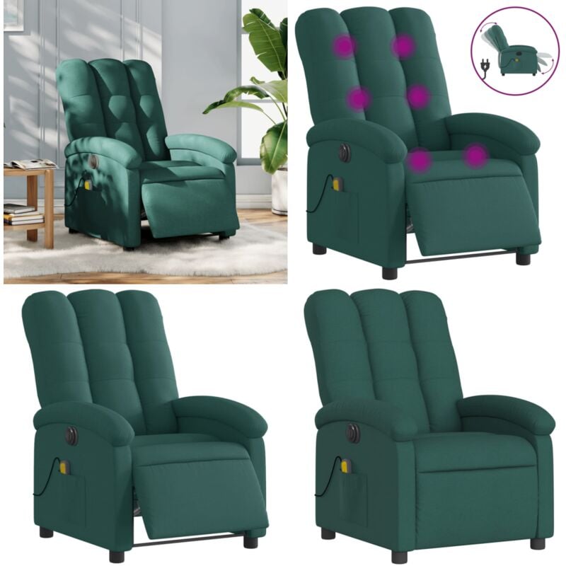 Massagesessel Elektrisch Dunkelgrün Stoff - Relaxsessel - Massagesessel - Elektrisches Sofa - Fernsehsessel - Bequeme Lounge Chair - Home & Living