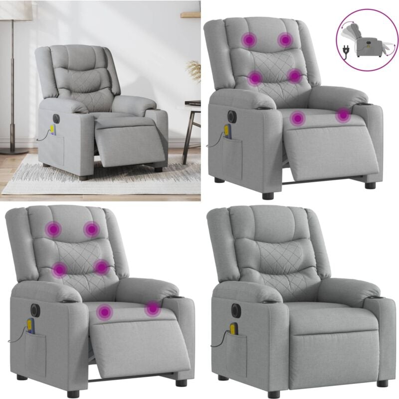 Massagesessel Elektrisch Hellgrau Stoff - Massage Stuhl - Elektrischer Massagesessel - Entspannungsstuhl - Fernsehsessel - Relaxsessel - Home & Living