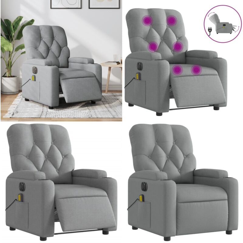 Massagesessel Elektrisch Hellgrau Stoff - Relaxsessel - Elektrisches Liegemöglichkeit - Massagesessel - Massagefunktionen - Vibrationsmassage - Home