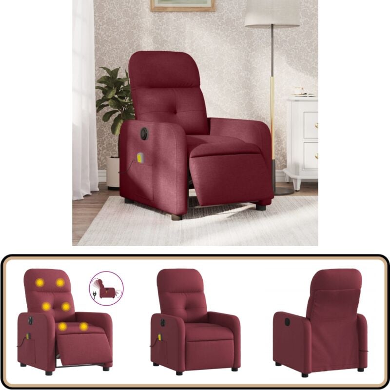 Massagesessel Elektrisch Weinrot Stoff - Massage Stuhl - Elektrischer Massagesessel - Relaxsessel - Fernsehsessel - Bequeme Lounge Möbel