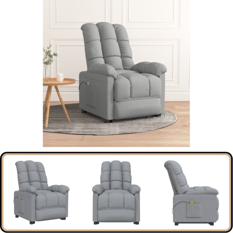 Massagesessel Hellgrau Stoff - Massage Stuhl - Relaxsessel - Elektrischer Massagestuhl - Massagesessel Mit Vibration - Bequeme Lounge Chair