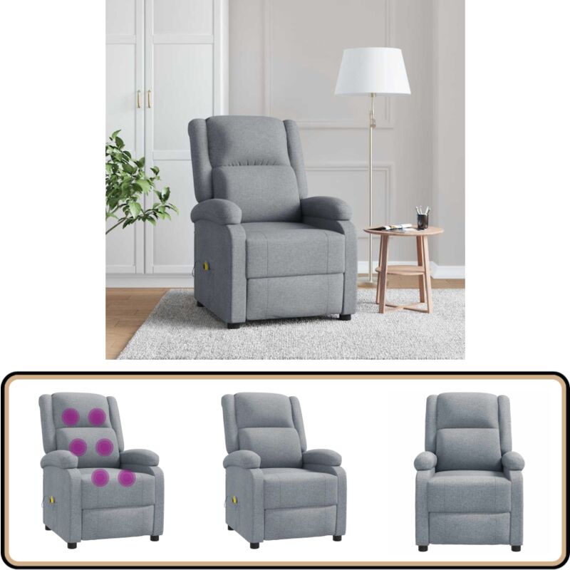 Massagesessel Hellgrau Stoff - Massage Stuhl - Relaxsessel - Massagesessel - Fernsehsessel - Bequeme Lounge Chair