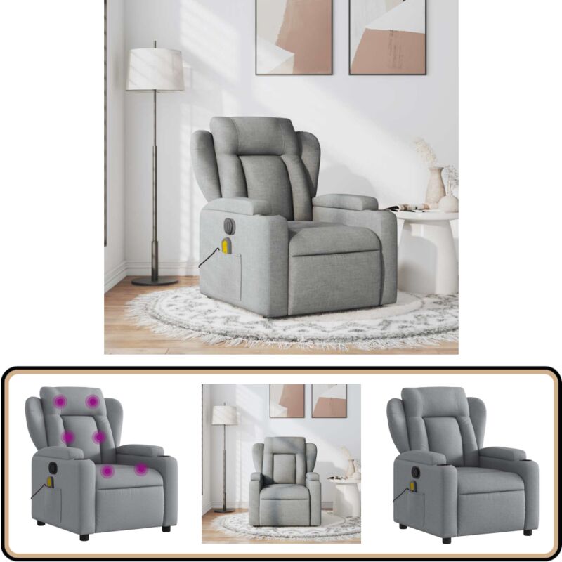 Massagesessel Hellgrau Stoff - Massage Stuhl - Relaxstuhl - Fernsehsessel - Bequeme Lounge - Entspannungsstuhl