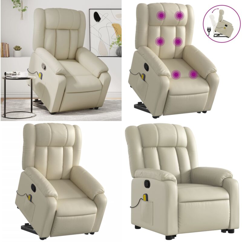 Massagesessel mit Aufstehhilfe Creme Kunstleder - Massage Sessel - Elektrischer Liftstuhl - Relaxsessel - Fernsehsessel - Bequeme Lounge Sessel