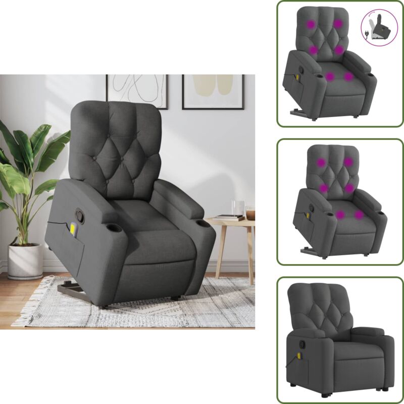 Massagesessel mit Aufstehhilfe Dunkelgrau Stoff - Massage Sessel - Elektrischer Liftstuhl - Relaxsessel - Fernsehsessel - Bequeme Lounge Sessel