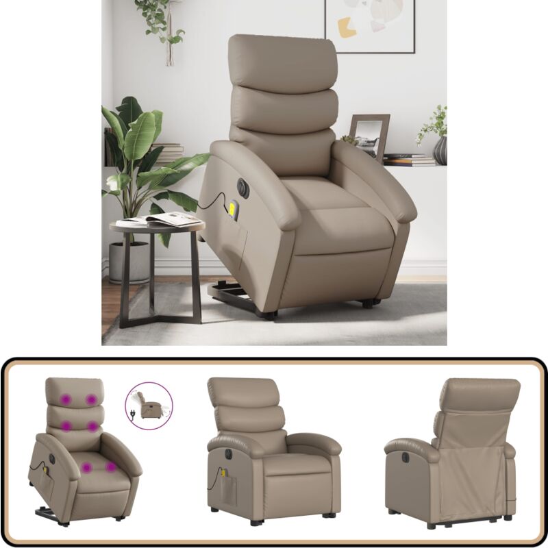 Massagesessel mit Aufstehhilfe Elektrisch Cappuccino Kunstleder - Elektrischer Massagesessel - Relaxsessel - Fernsehsessel - Lift Chair - Ergonomisch
