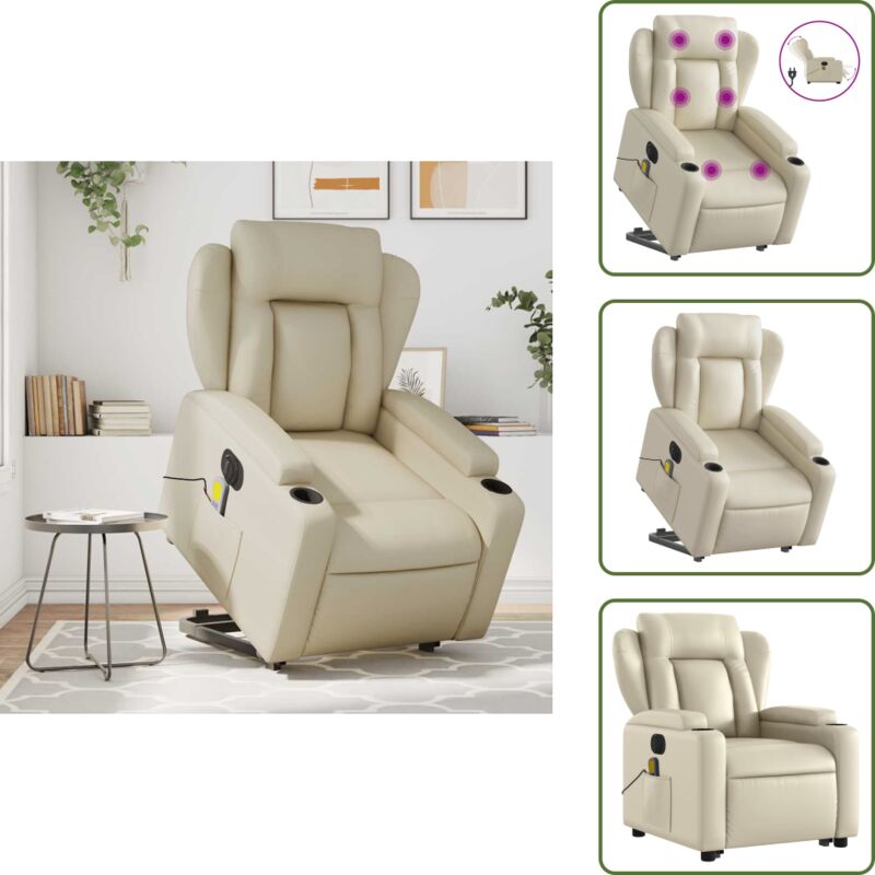 Vidaxl - Massagesessel mit Aufstehhilfe Elektrisch Creme Kunstleder - Elektrischer Massagesessel - Relaxsessel - Fernsehsessel - Aufstehhilfe