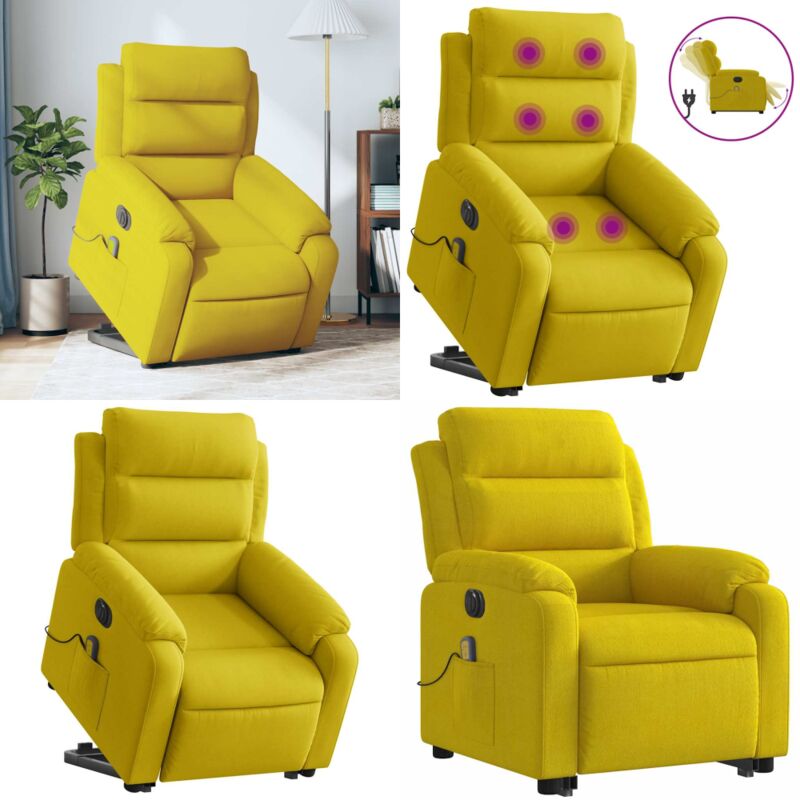 Vidaxl - Massagesessel mit Aufstehhilfe Elektrisch Gelb Samt - Elektrischer Massagesessel - Relaxsessel - Fernsehsessel - Aufstehhilfe - Elektrische