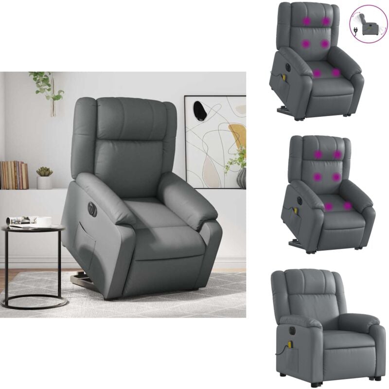 Massagesessel mit Aufstehhilfe Elektrisch Grau Kunstleder - Elektrischer Massagesessel - Relaxsessel - Fernsehsessel - Lift Chair - Ergonomisch