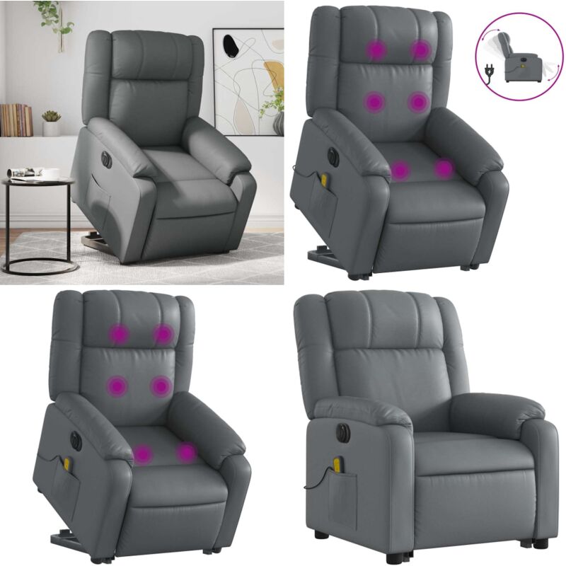 Massagesessel mit Aufstehhilfe Elektrisch Grau Kunstleder - Elektrischer Massagesessel - Relaxsessel - Fernsehsessel - Lift Chair - Ergonomisch