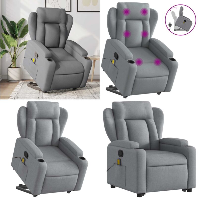 Massagesessel mit Aufstehhilfe Hellgrau Stoff - Massage Sessel - Elektrischer Lift - Fernsehsessel - Relaxsessel - Ergonomisch - Home & Living